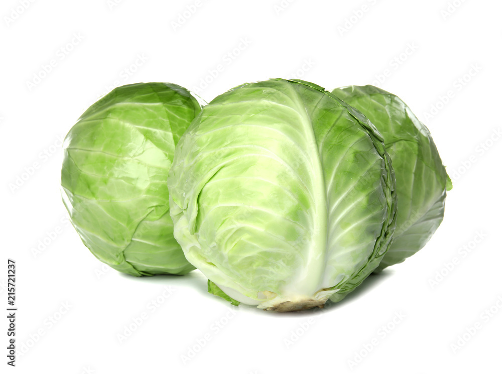Whole cabbages on white background. Healthy food Whole cabbages on white background. Healthy food
