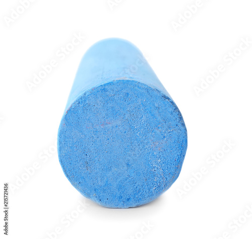 Piece of blue chalk on white background
