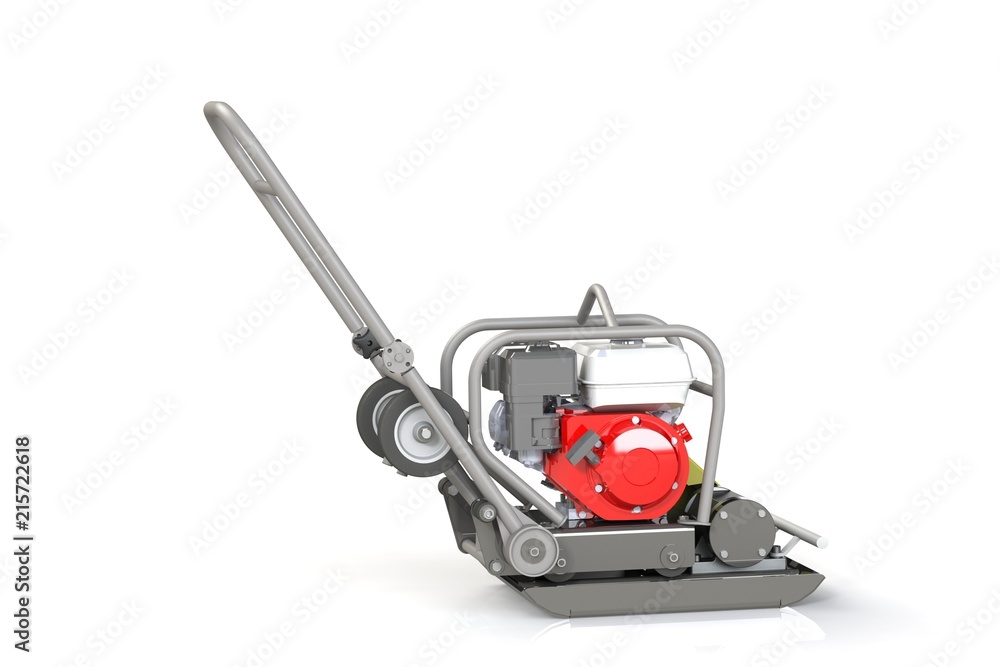 3D modeling of a construction vibration plate with a two-stroke internal combustion engine. 3D modeling of a construction vibration plate with a two-stroke internal combustion engine.