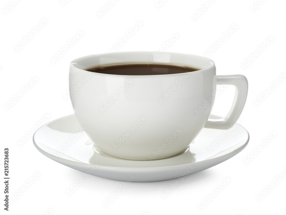 Ceramic cup with hot aromatic coffee on white background Ceramic cup with hot aromatic coffee on white background