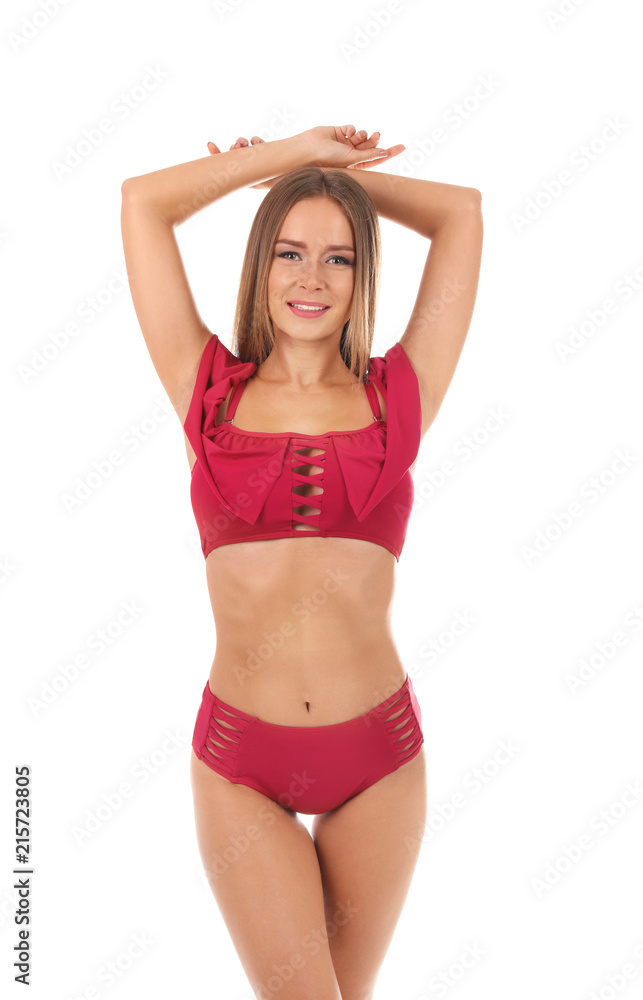 Sexy young woman in bikini on white background Sexy young woman in bikini on white background