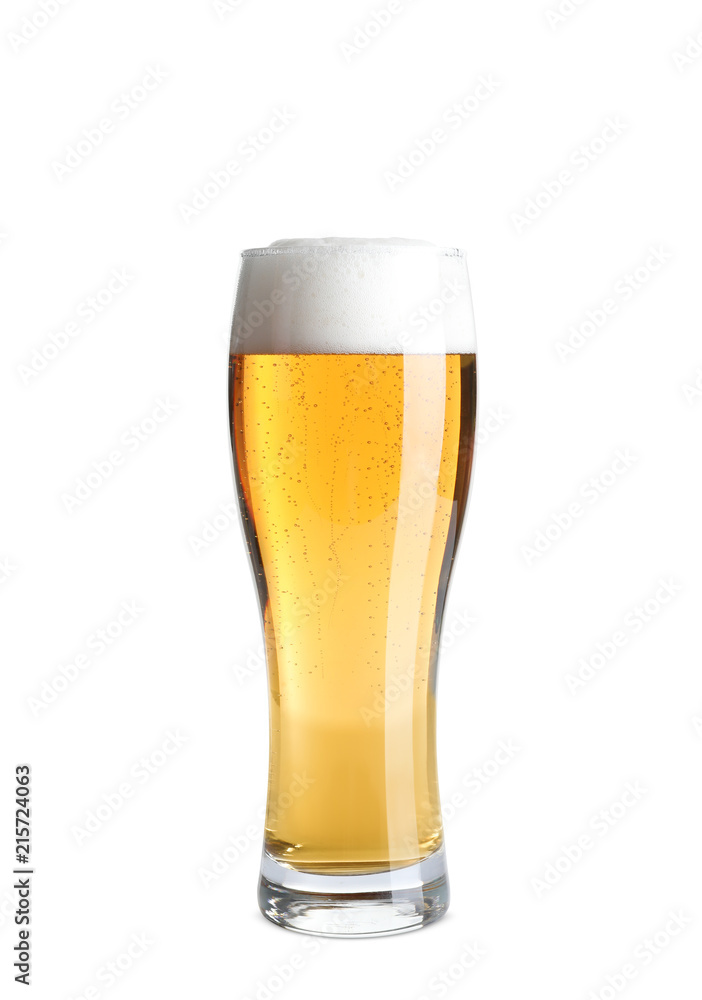 Glass of cold tasty beer on white background Glass of cold tasty beer on white background