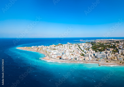 Fototapeta Naklejka Na Ścianę i Meble -  Rhodes city beach aerial view