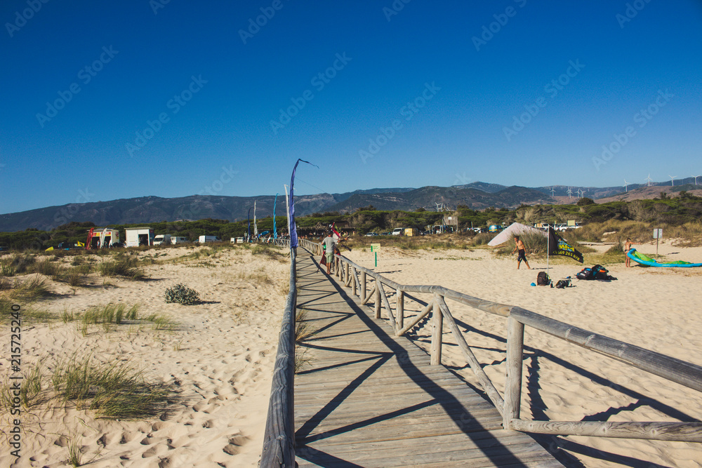 Beach. “Punta Paloma” beach and Kiteboarding. Tarifa, Andalusia, Spain. Picture taken 29 july 2018. Beach. “Punta Paloma” beach and Kiteboarding. Tarifa, Andalusia, Spain. Picture taken 29 july 2018.