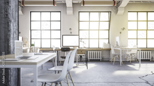 Bright workspace loft. 3d illustration