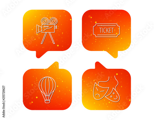 Video camera, ticket and theatre masks icons.