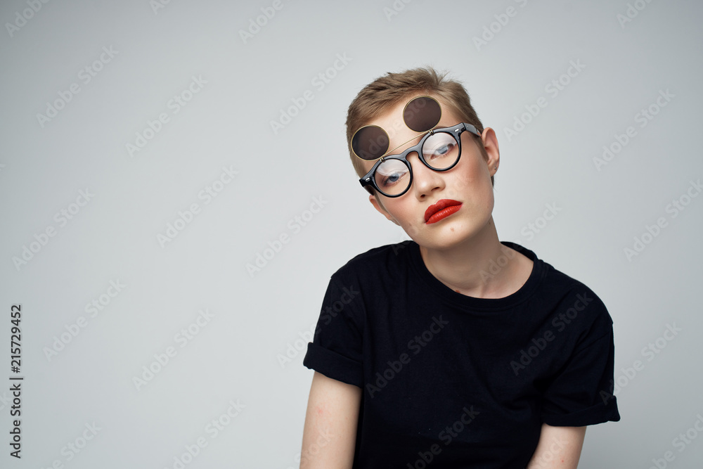 woman with makeup glasses