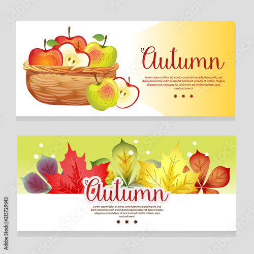 cute autumn theme banner with apple basket