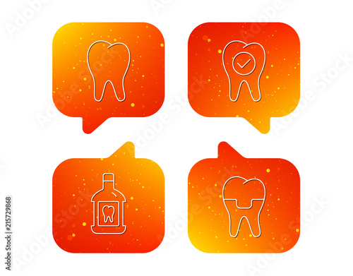 Tooth, dental crown and mouthwash icons.