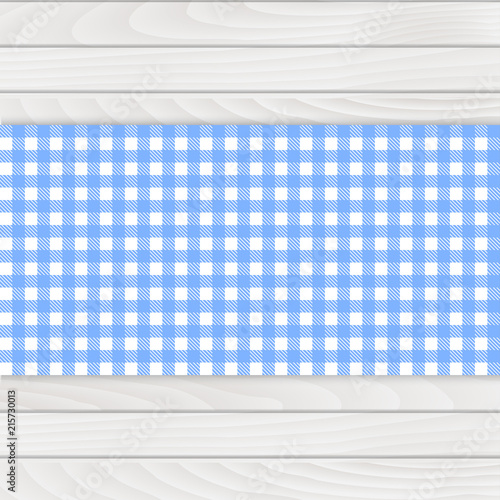 Blue tablecloth on white wood table. Vector.