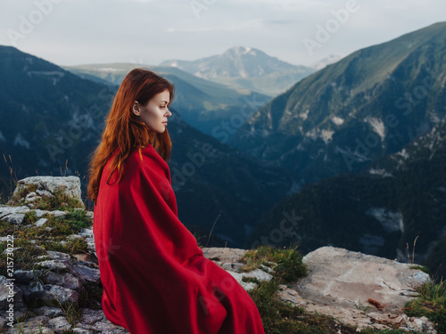 woman nature rest mountains