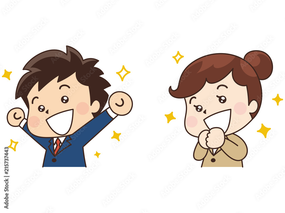 喜ぶスーツの男性と女性 喜ぶスーツの男性と女性