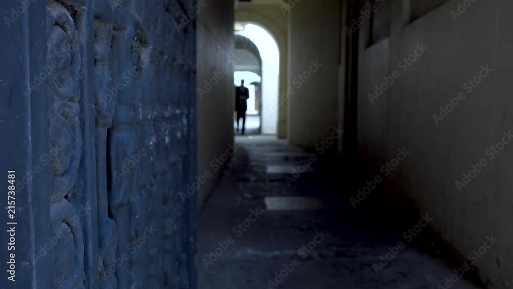 Alleyway with businessman dealing on phone Alleyway with businessman dealing on phone