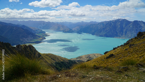 Breathtaking view of the lake Hawea from Isthmus peak, New Zealand