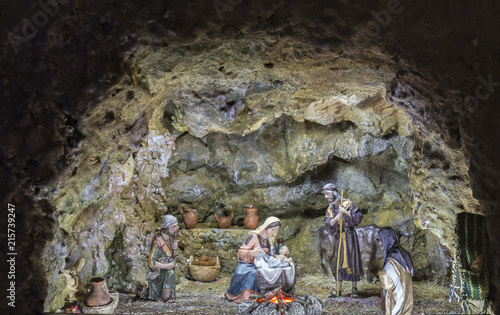 Christmas Nativity scene in a cave