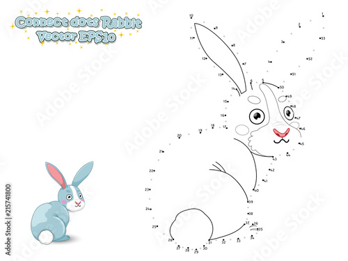 Connect The Dots and Draw Cute Cartoon Rabbit. Educational Game for Kids. Vector Illustration.