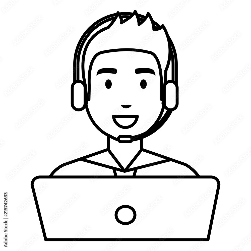 logistic man worker with headset and laptop