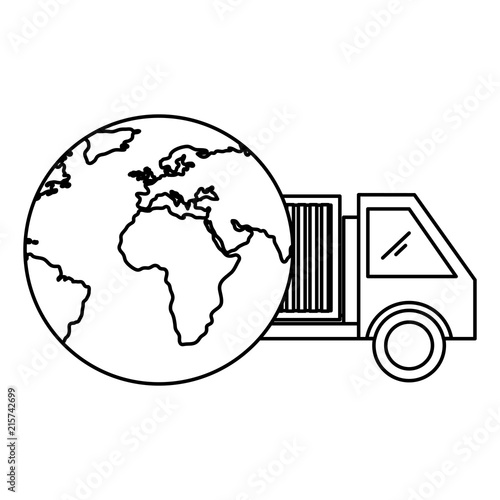 delivery service truck with earth planet