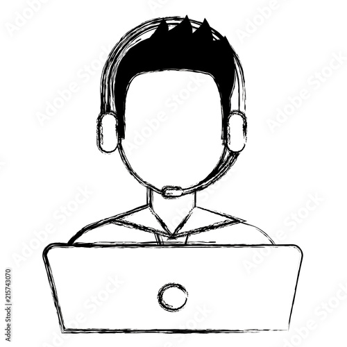 logistic man worker with headset and laptop