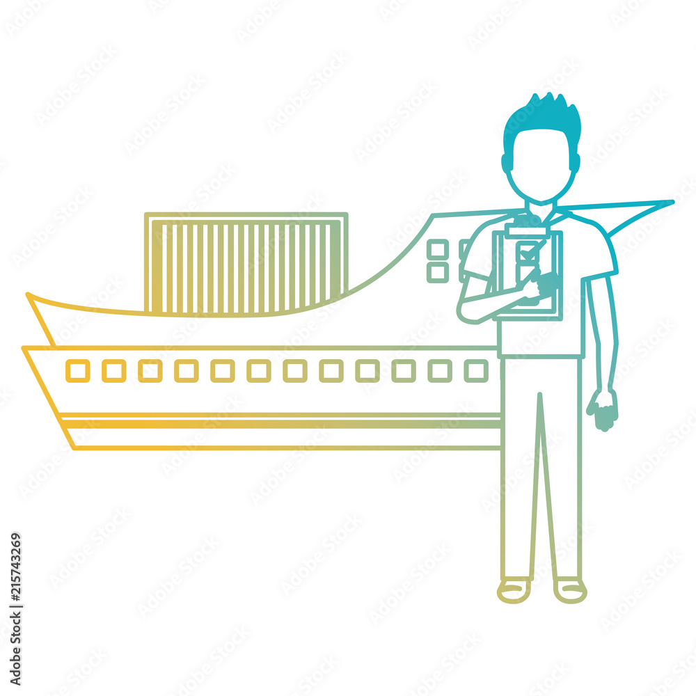 delivery worker with checklist and ship delivery worker with checklist and ship