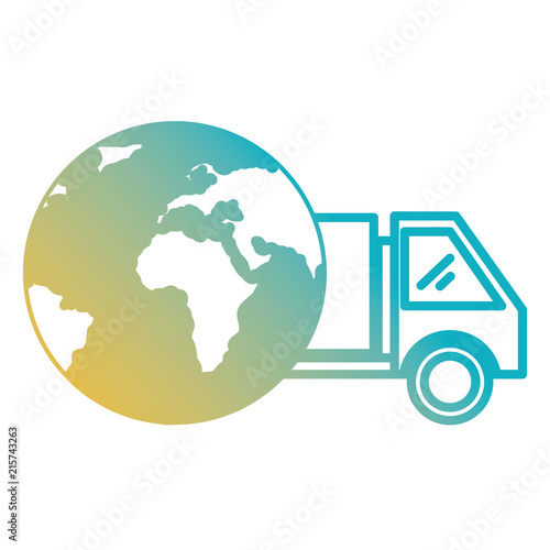 delivery service truck with earth planet