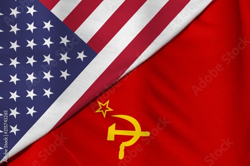 The Cold War. Flag of the Soviet Union (1922-1991). Flag of the United States (50 stars).