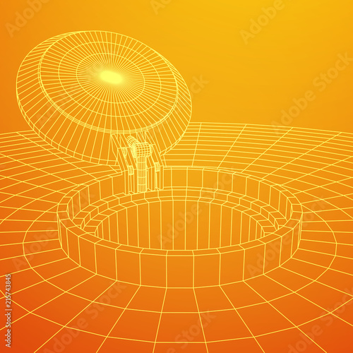 Cover rocket silo intercontinental ballistic missile. Wireframe low poly mesh vector illustration