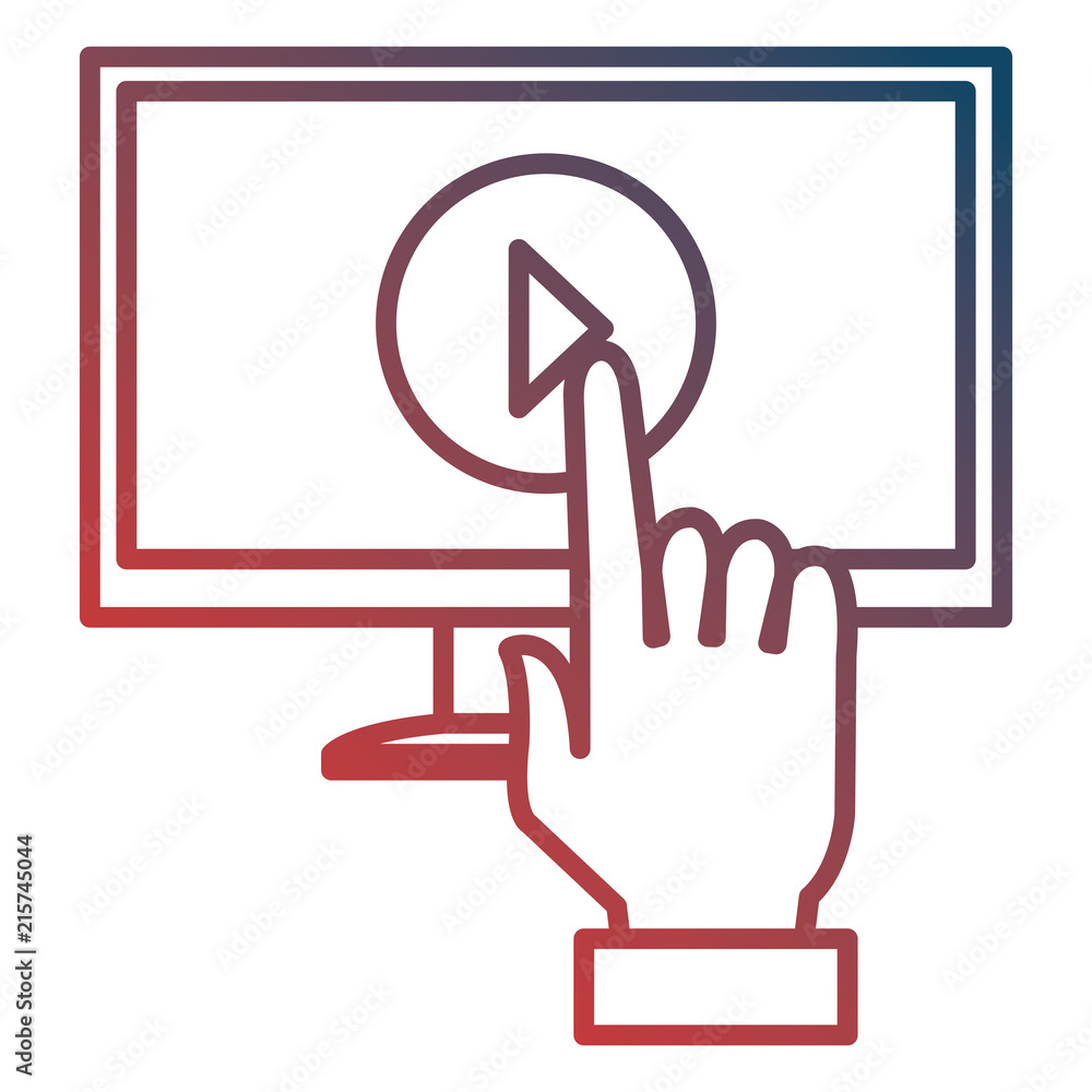 hand using monitor computer with media player hand using monitor computer with media player