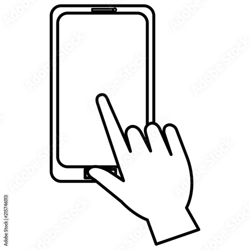 hand human with smartphone device isolated icon