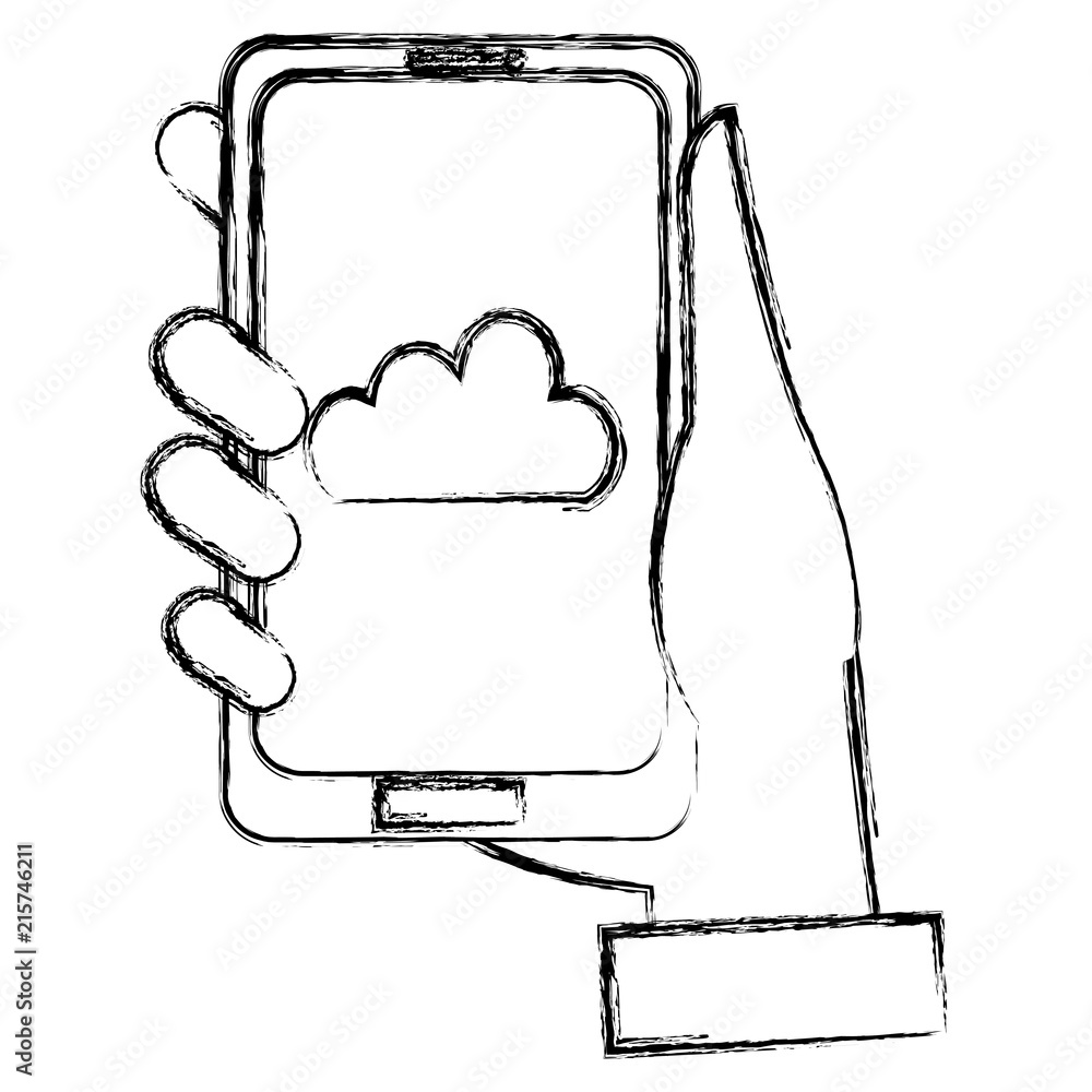 hand using smartphone with cloud computing hand using smartphone with cloud computing