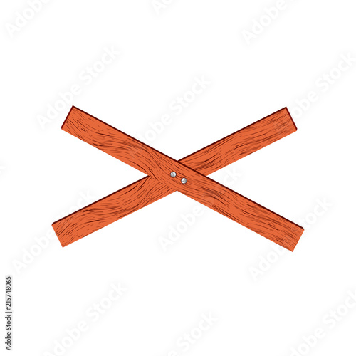 Light red wooden barrier in cross shape