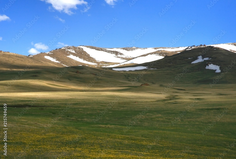 The beautiful scenic at Song kul lake , Naryn with the Tian Shan mountains of Kyrgyzstan The beautiful scenic at Song kul lake , Naryn with the Tian Shan mountains of Kyrgyzstan