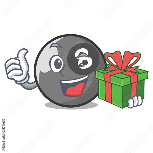 With gift billiard ball mascot cartoon