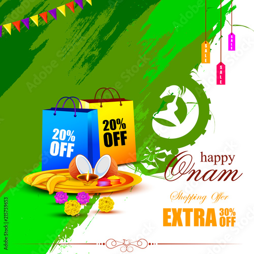Happy Onam Big Shopping Sale Advertisement background for Festival of South India Kerala