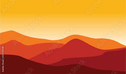 Canvas-taulu Mountain Desert Landscape Illustration Red Hot Weather