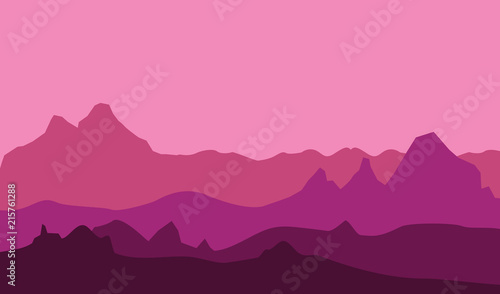 Pink Purple Mountain and Desert Landscape Illustration