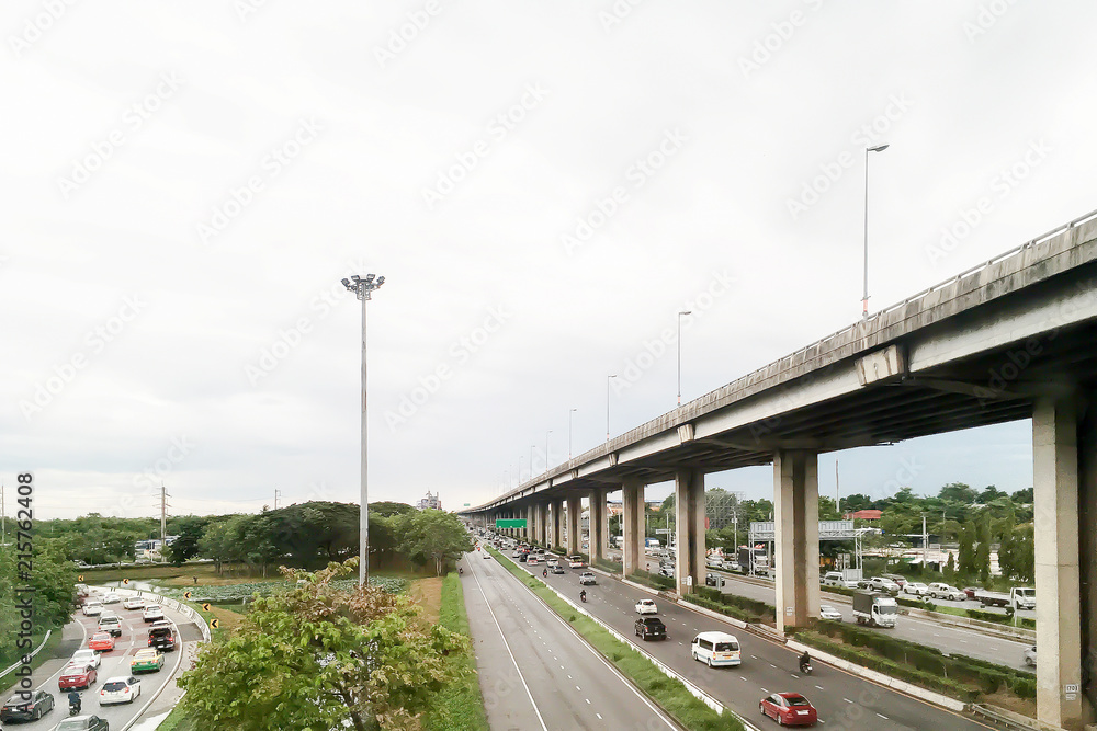 Transportation expressway traffic system around the edge of Bangkok metropolitan area,Thailand.