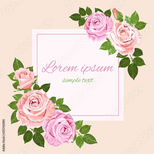 Pink and beige roses square greeting card © TasiPas