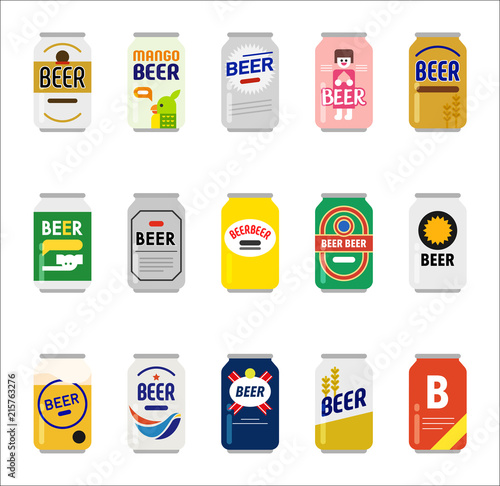 various kind of beer can icons. flat design style vector graphic illustration set