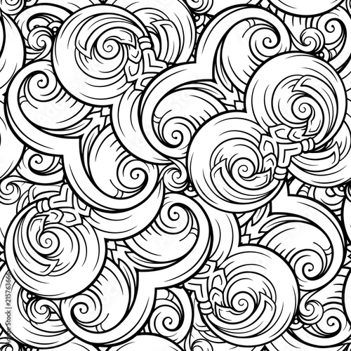 Black and white abstract stylized clouds seamless pattern.