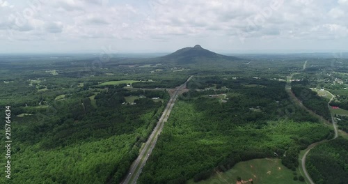 Gorgeous aerial view of Pilot Mountain and the countryside.