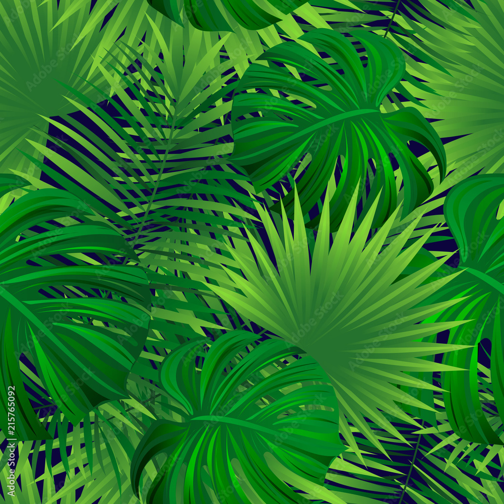Green tropic repeat texture. Summer exotic background. Tropical palms ...