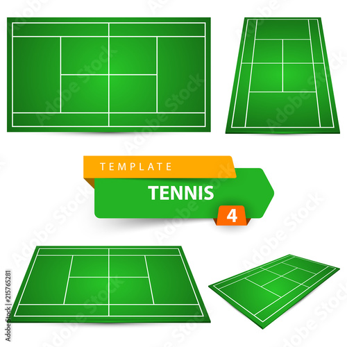 Four green tennis court template. Vector eps 10