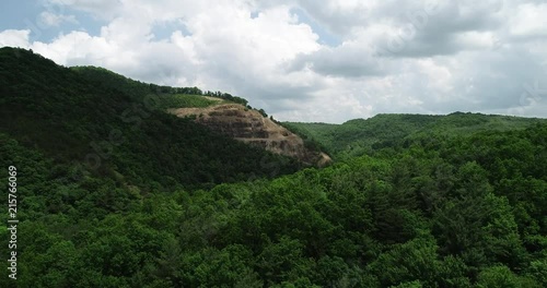 Aerial view of rocky side of Pilot Mountain.