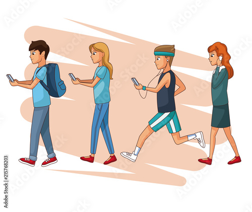 Set of people using smartphone cartoons collection vector illustration graphic design