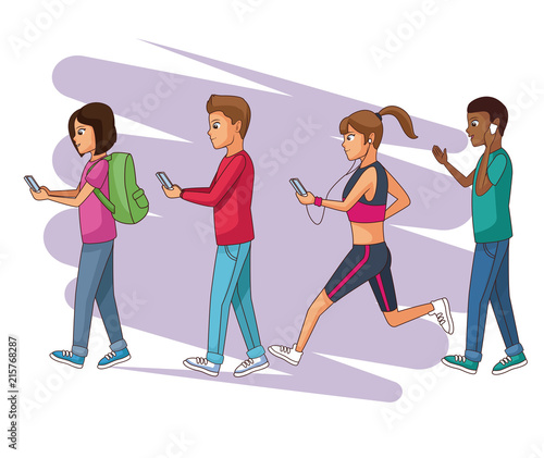 Set of people using smartphone cartoons collection vector illustration graphic design