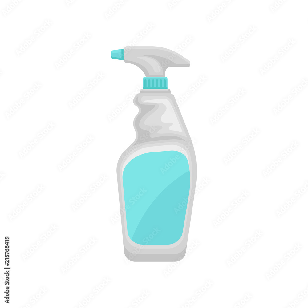Bottle of detergent with spray nozzle, household cleaning chemical product container vector Illustration on a white background Bottle of detergent with spray nozzle, household cleaning chemical product container vector Illustration on a white background