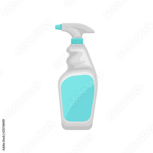 Bottle of detergent with spray nozzle, household cleaning chemical product container vector Illustration on a white background