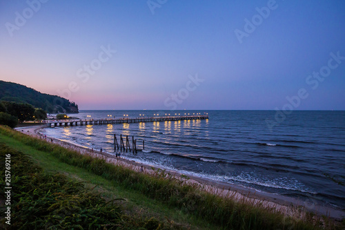 Sunrise over the pier in Gdynia Orlowo.