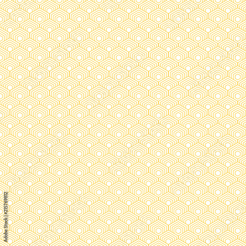 Abstract yellow hexagon border pattern background.